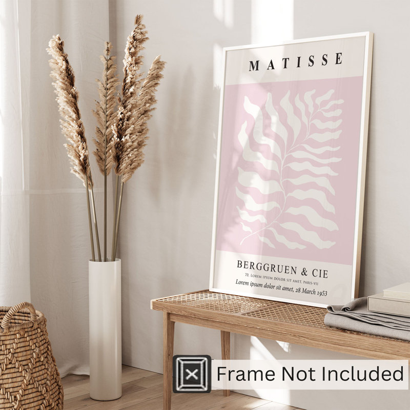 «Botanical Henri Matisse», reproduction d'art moderne rose sans cadre, H 30 po x l 20 po