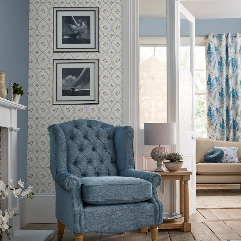 Laura Ashley Pinford Trellis Pale Seaspray Blue Removable Wallpaper
