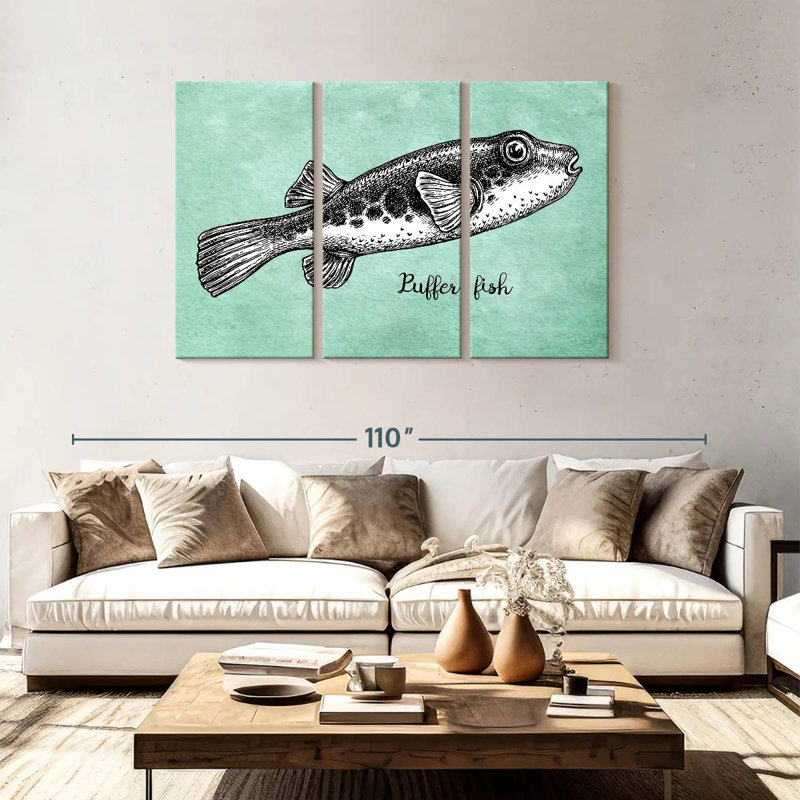 Puffer Fish In Black, 48" H x 74" W