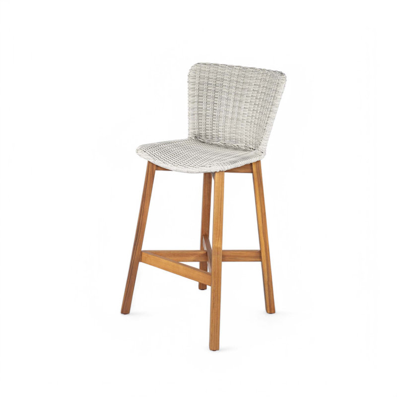 Ensemble de tabourets de bar d'extérieur Lymington, pieds en bois d'acacia avec confort en osier de polyéthylène, Gris clair