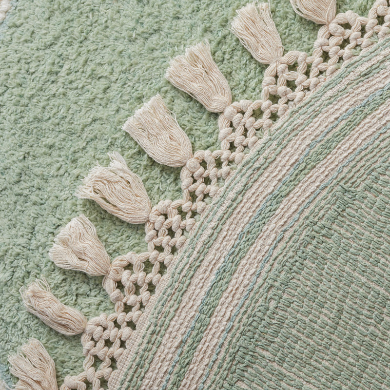 Tapis bleu sarcelle / ivoire en coton tissé à plat Lajoie, Rond 8 pi