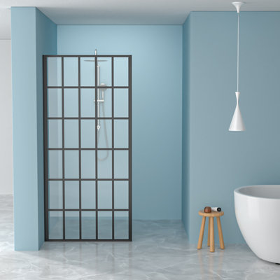 34 X 72 Inch Frameless Fixed Single Panel Shower Door, 5/16 Inch (8Mm) Clear Glass, Matte Black Open Entry Walk-In Design | Gift Idea