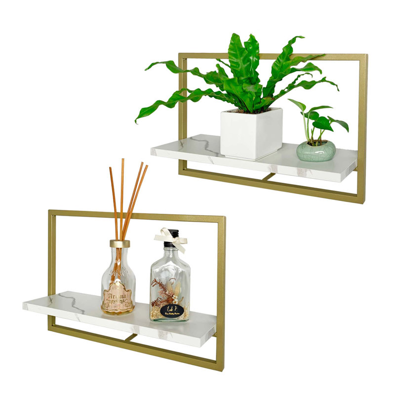 2 Piece Metal Floating Shelf, 11.2" H x 17.7" W x 4.9" D, Gold