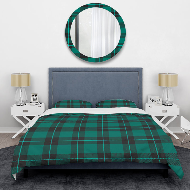 Tartan à carreaux vert et noir - Ensemble de housse de couette abstrait - Microfibre de polyester
