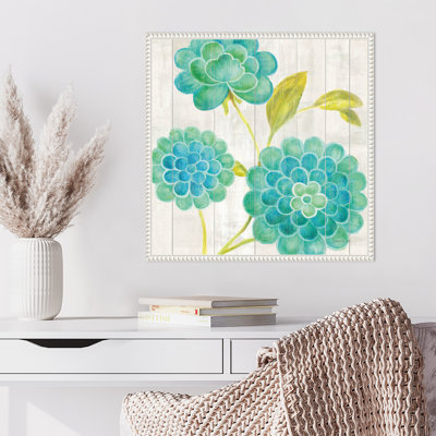 «Aqua Blooms on Wood II» par Danhui Nai, reproduction d'art sur toile encadrée