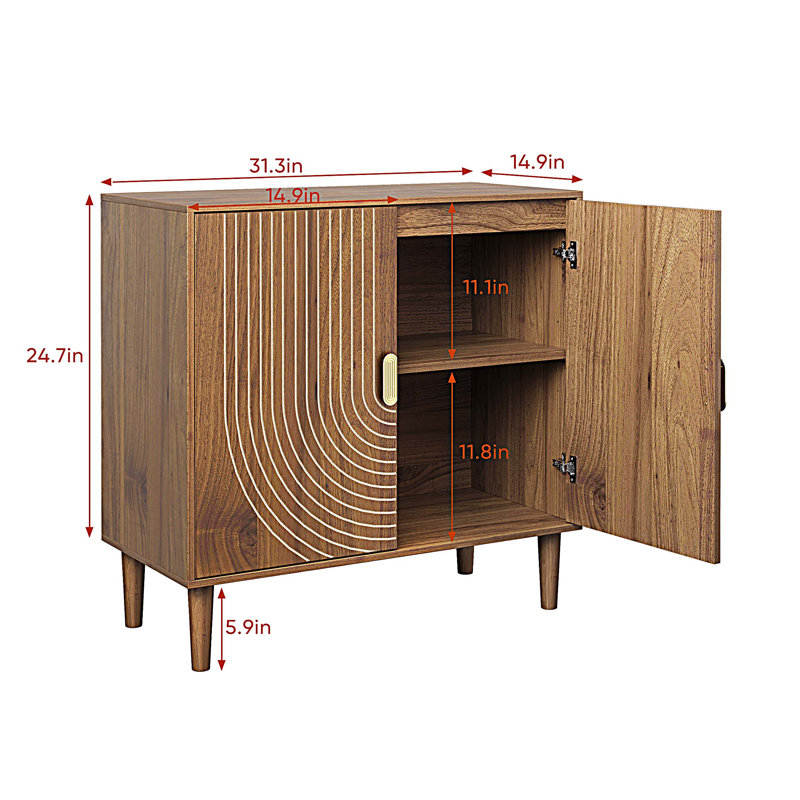 Sideboard Buffet Cabinet With Storage,Walnut Wood Buffet Cabinet with Line Groove Design,Multifunctional Accent Cabinet with Adjustable Shelf for Living Room,Entryway,Hallway,Office,Kitchen