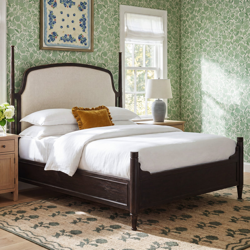 Alcy Upholstered Four Poster Bed, King, Black/Beige
