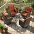 Ensemble de 6 chaises berçantes pivotantes en osier avec coussins orange et tables basses