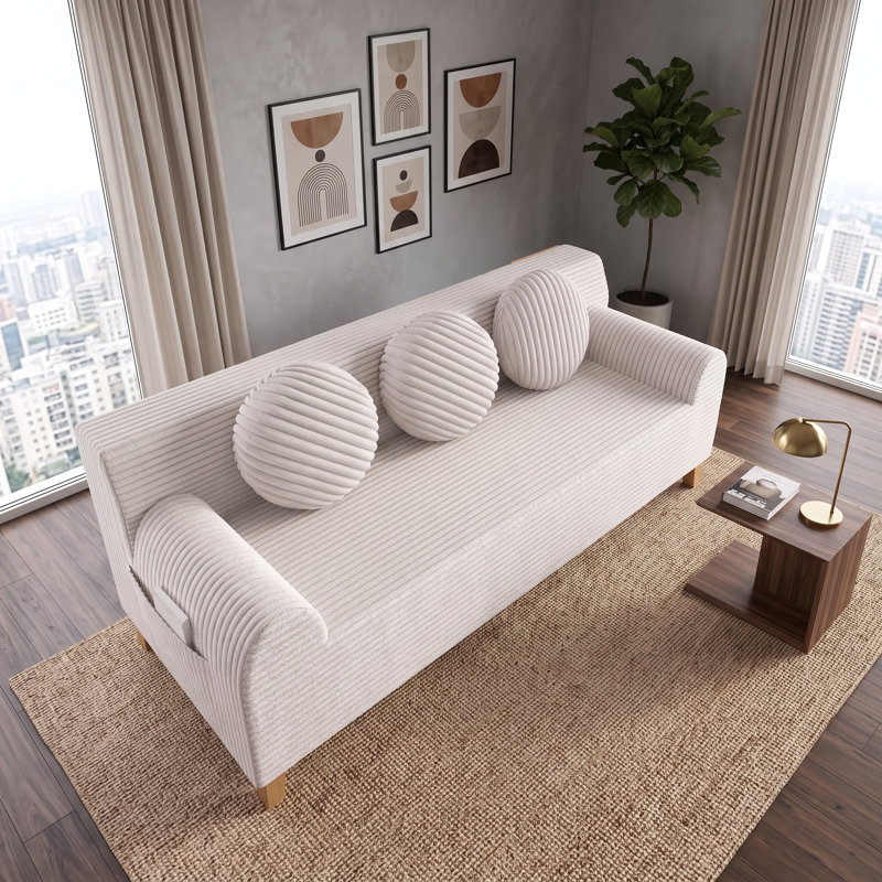 Canapé modulaire 71 po avec sièges profonds, 3 coussins et poches latérales 71 po, sans assemblage, Cream White