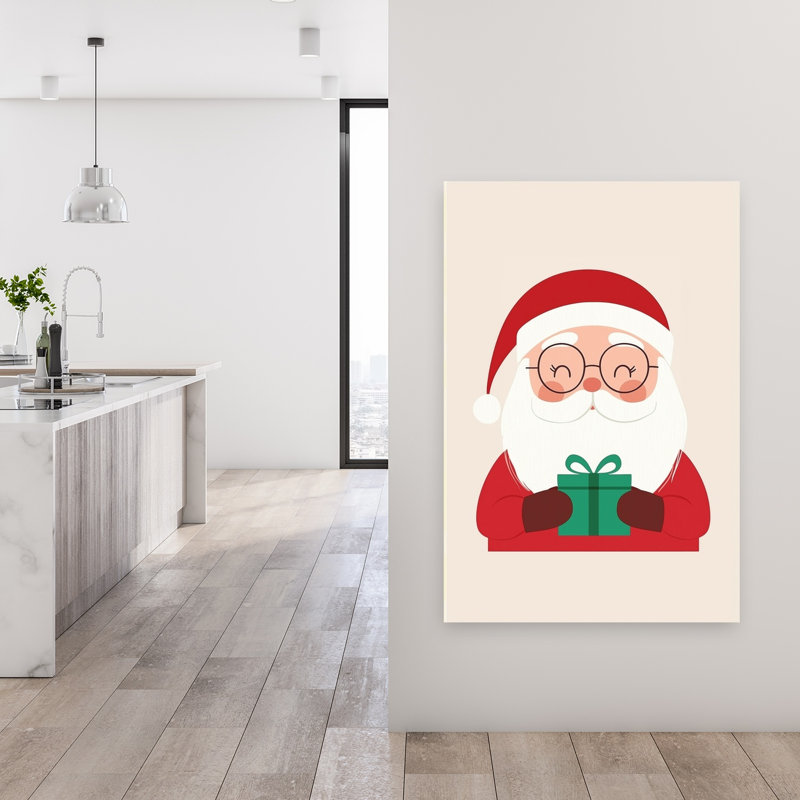 Happy Santa'S Gift Abstract Contemporary Winter Wall Art Print 1 Piece Wrapped Canvas Wall Art, 121.92cm H x 81.28cm W