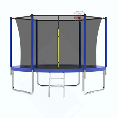 Trampoline pour enfants, panier et échelle de basketball, trampoline pour enfants d'extérieur avec enceinte sécuritaire, assemblage rapide pour le plaisir dans la cour, approuvé ASTM