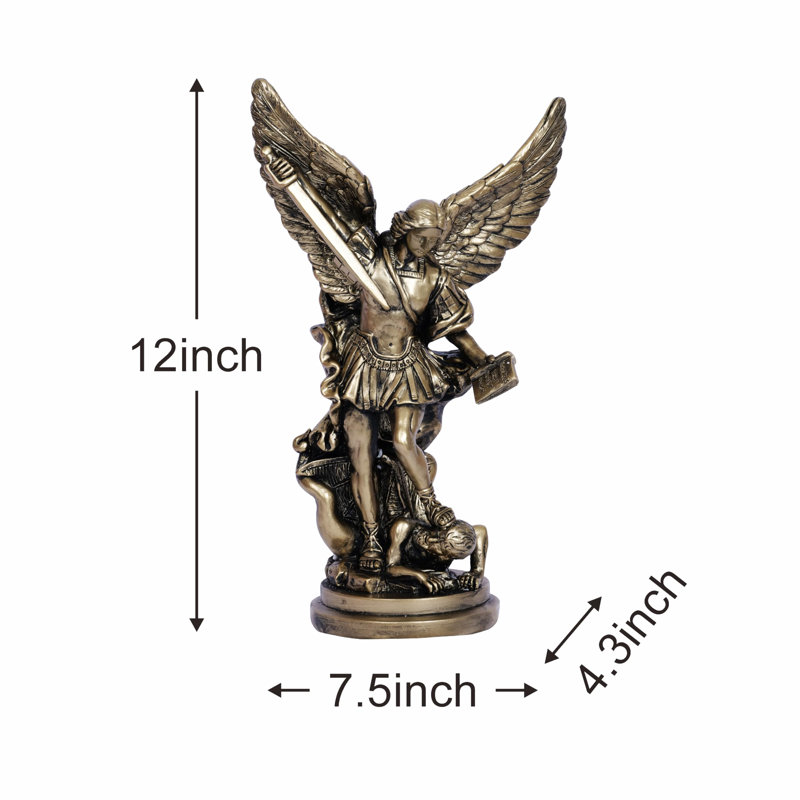 12Inch St Michael Statue Saint Archangel Michael Statue Defeated Lucifer Tramples Demon Resin Battle Angel Sculpture Bronze