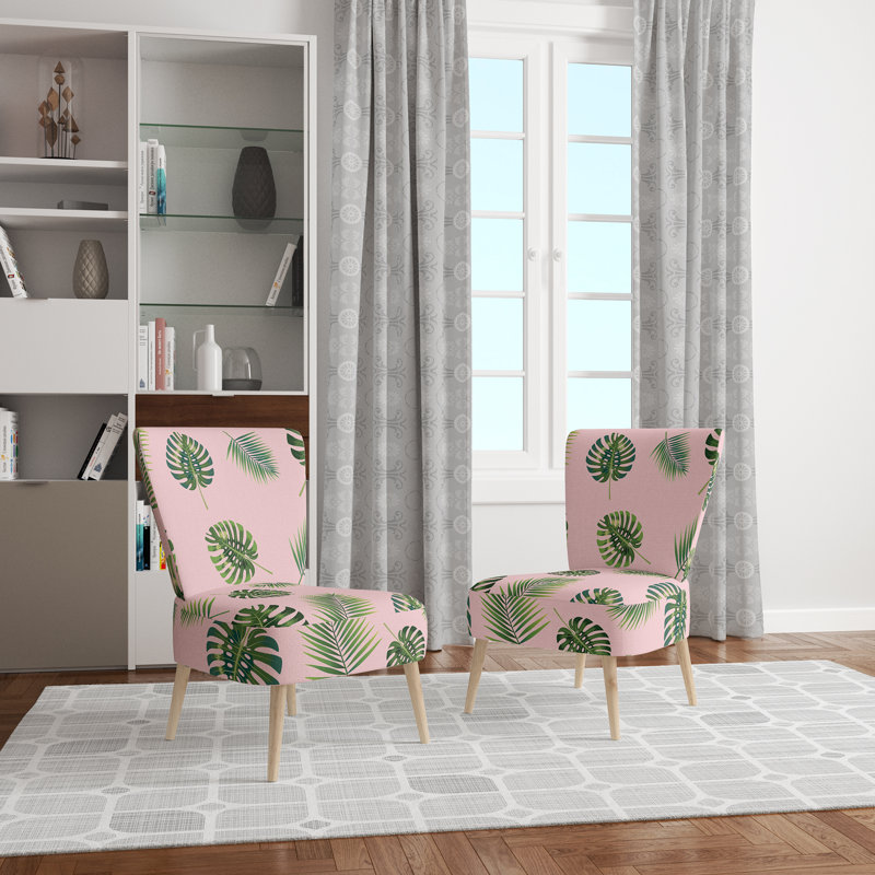 Upholstered Floral Side Chair - Modern floral Accent Chair, Floral Pink/Green Polyester Blend