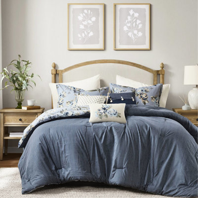 King Vintage Floral Comforter Of 7 Pieces With Texture, Reversible Design, - , Easy Care All Season Piece Standard 100, Machine Washable