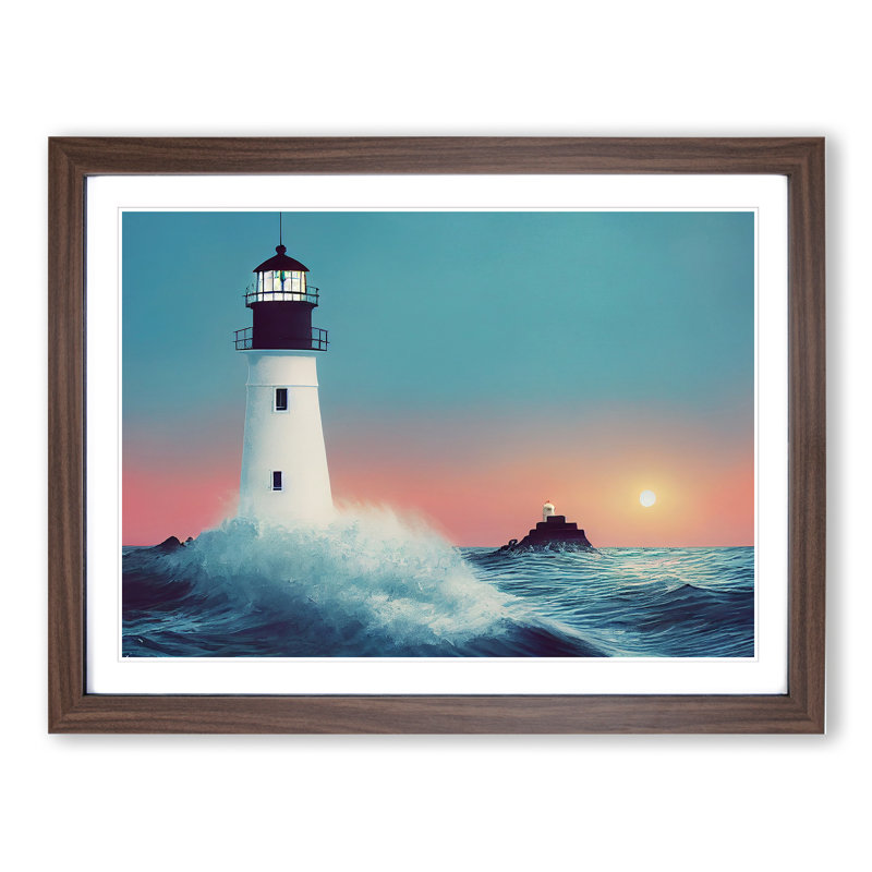 XH1022-6823X Peaceful Lighthouse Sunrise - Picture Frame Print, 34cm H x 46cm W, Brown