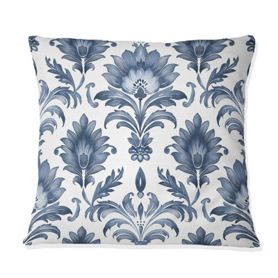 Blue  Damask Delight - Transitional Throw Pillow