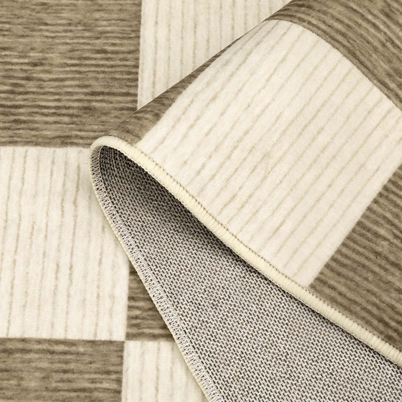 Tapis lavable à damier avec envers antidérapant, Beige, 9 x 12 pi