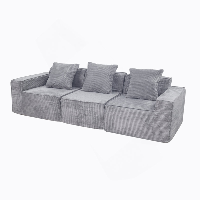 Canapé modulaire convertible 3 places Modern, Velours côtelé gris pâle
