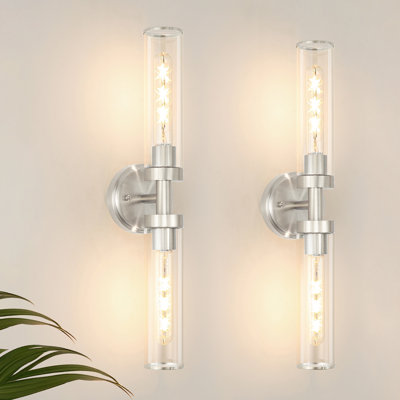 Ensemble de 2 appliques murales modernes en nickel brossé avec abat-jour en verre transparent