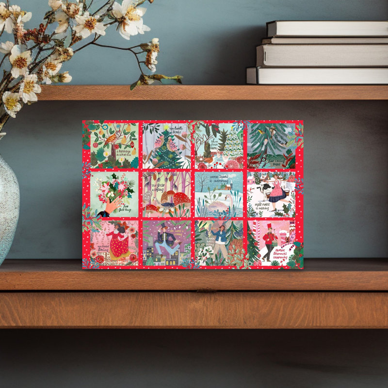 12 Days Of Christmas Carol Classic Colorful Traditional Christmas Tree Bird Turtle Nature Winter Wall Art Print