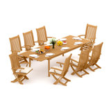 8 Seats 9 Pcs Grade-A Teak Wood Dining Set: 118" Double Extension Rectangle Table And 8 Warwick Reclining Arm Chairs #11Wa2408