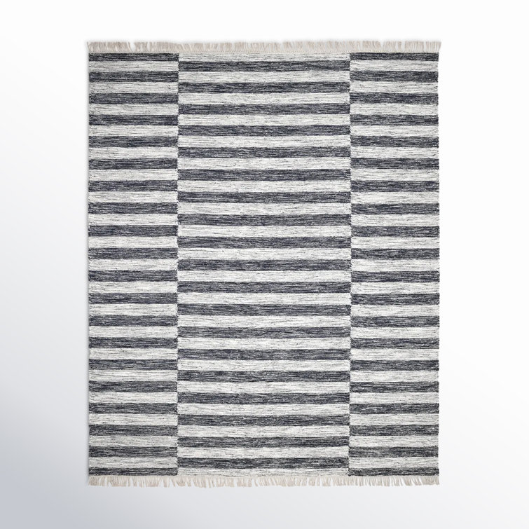Reva Striped Handwoven Area Rug in Black/Gray
