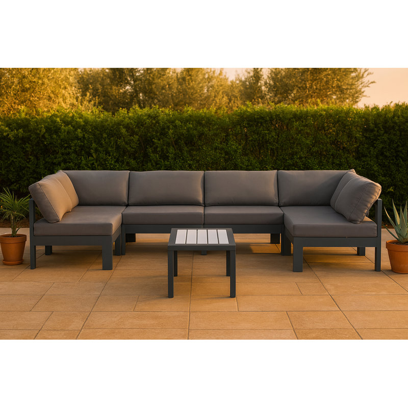 Brith 120'' Wide Aluminum Patio Sectional with Cushions, Gray, Dark Gray