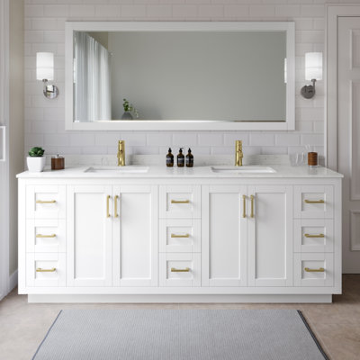 Miranda 84" Freestanding Double Bathroom Vanity with Cultured Marble Top with 70" Mirror