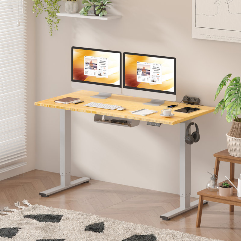 Bureau debout à hauteur ajustable Eric, bureau 100% bambou, H 45,7 po x l 55 po x P 28 po, gris