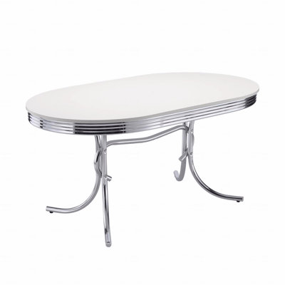 White And Chrome Oval Dining Table