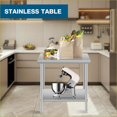 Table basse en acier inoxydable avec tablette inférieure, surface facile à nettoyer de 24 po x 18 po pour le salon et amp; Maison