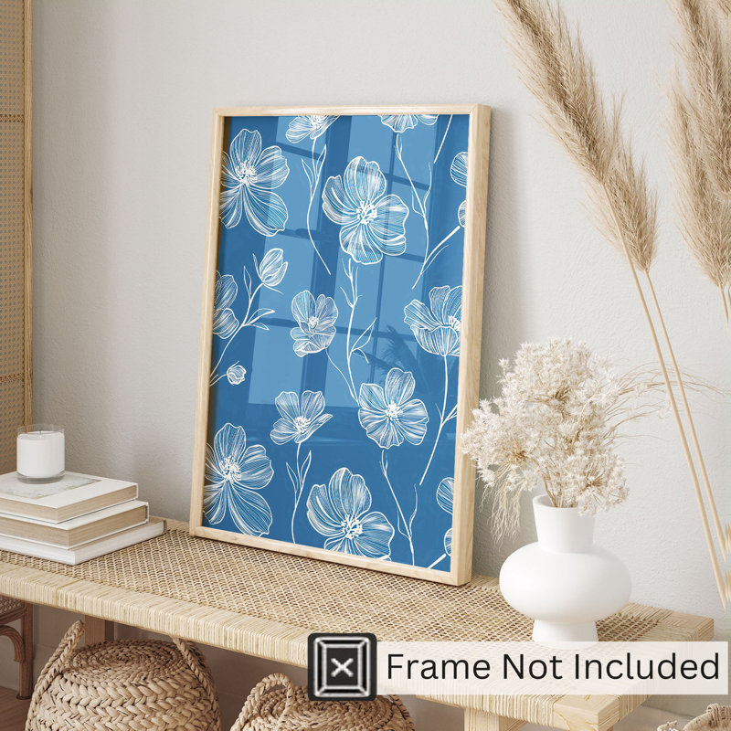 Motif floral de fleurs bleues IV, H 16 po x l 12 po