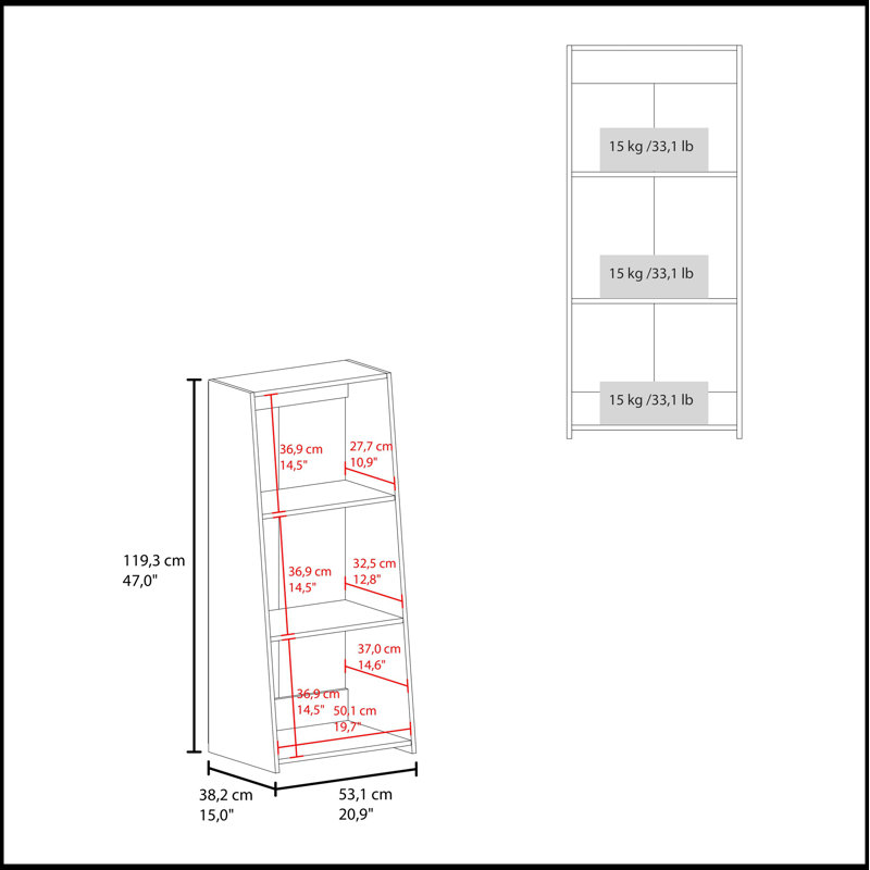 Bibliothèque blanche avec trois tablettes spacieuses pour des solutions de rangement modernes et élégantes, parfaite pour n'importe quelle pièce.