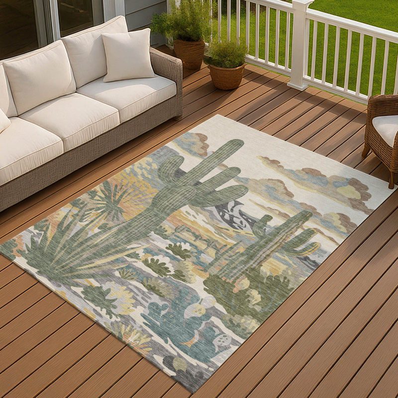 Machine Washable Indoor/Outdoor Chantille ACN2496 Americana Rug, Beige, 5' x 7'6"