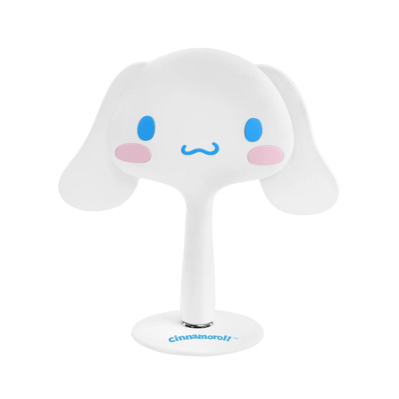 Miroir de maquillage à main Cinnamoroll à DEL avec base de support à billes magnétique, miroir de coiffeuse portable avec design en forme de figurine Cinnamoroll, miroir de voyage ultra lumineux à luminosité réglable