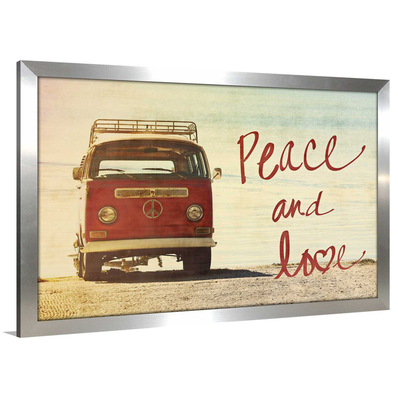 «Peace and Love», reproduction de photo, H 35,5 po x l 51,5 po x P 0,75 po, Encadrement argenté