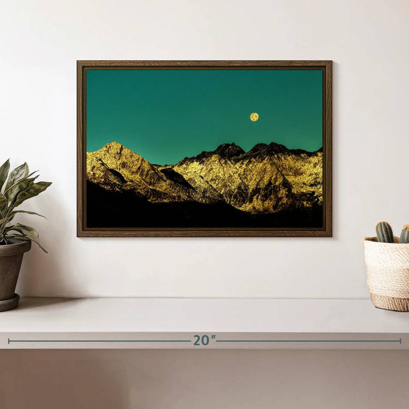 Golden Mountain Range, 13 po x 9 po, Cadre flottant noyer