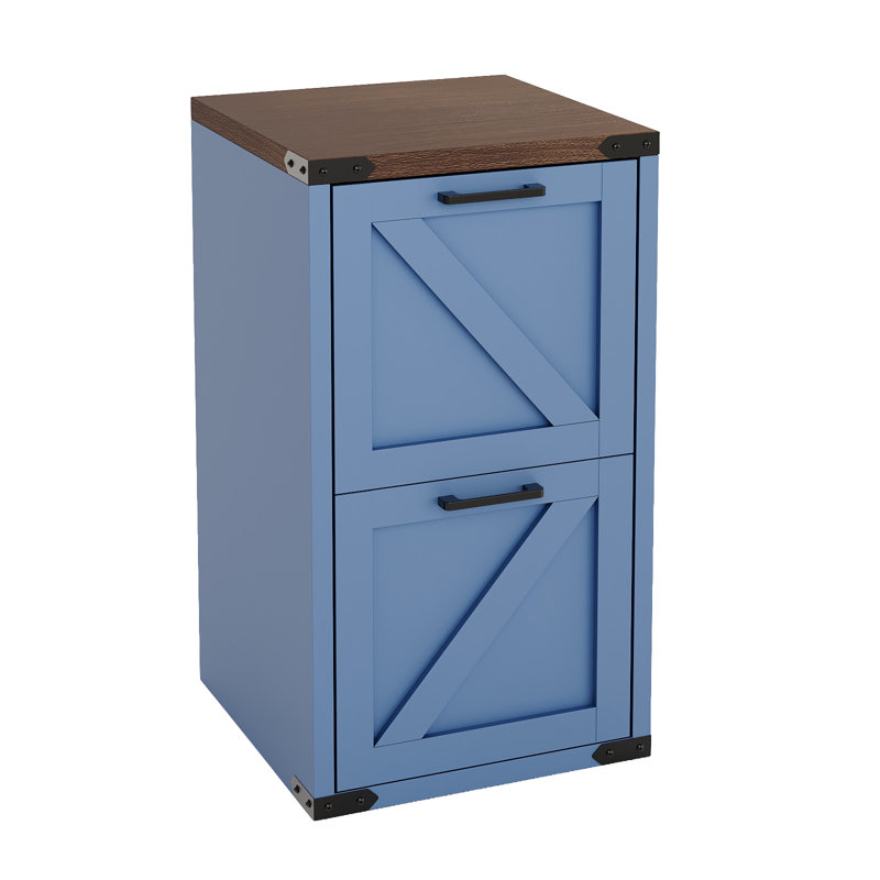 15" W 2-Drawer Barn Door Metal Pariksit, Blue