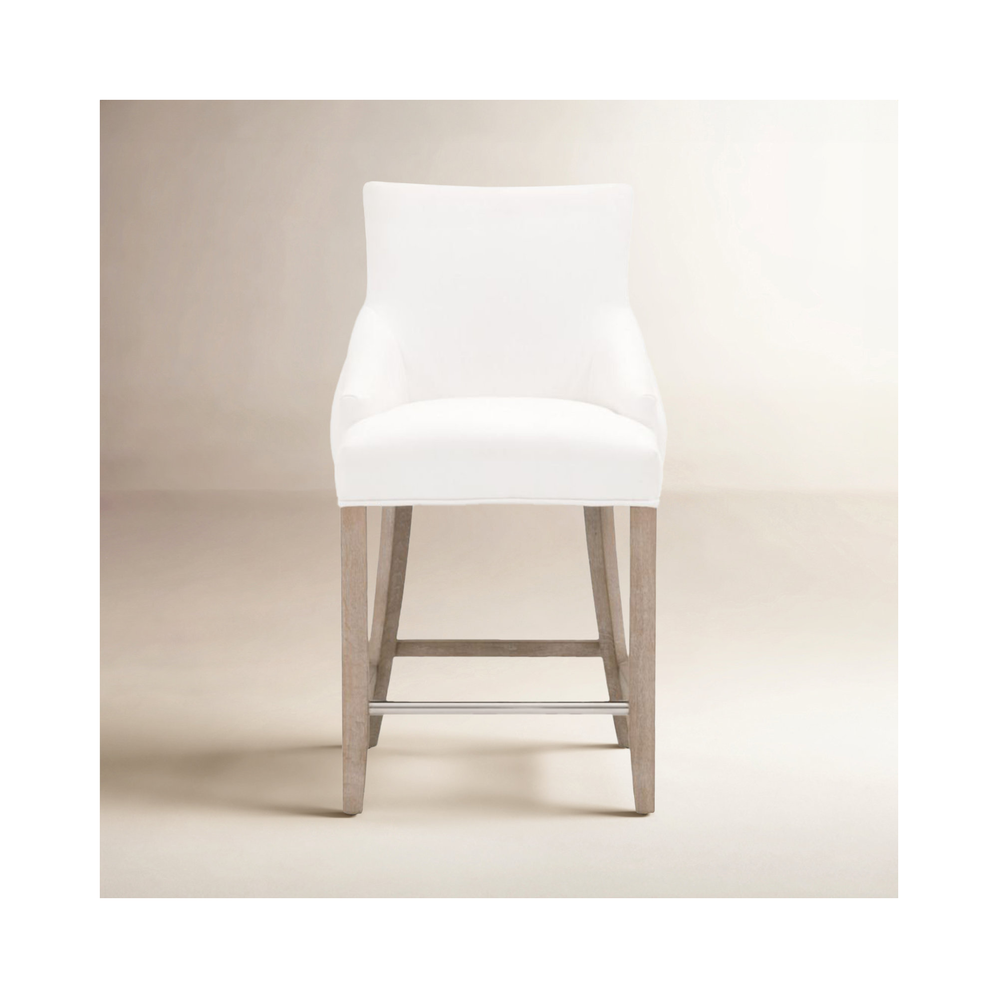 Tennyson Upholstered Stool, Counter Stool (26" Seat Height), White/Beige