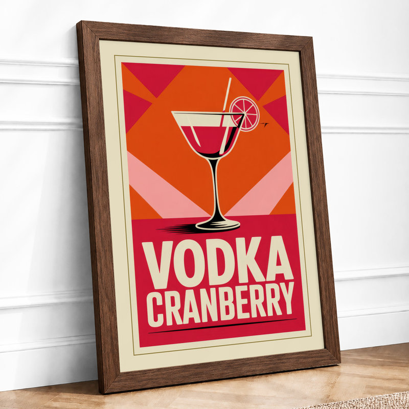 Vodka Cranberry Poster Retro - Framed Print, A3 - 42.0 x 29.7 cm, Walnut