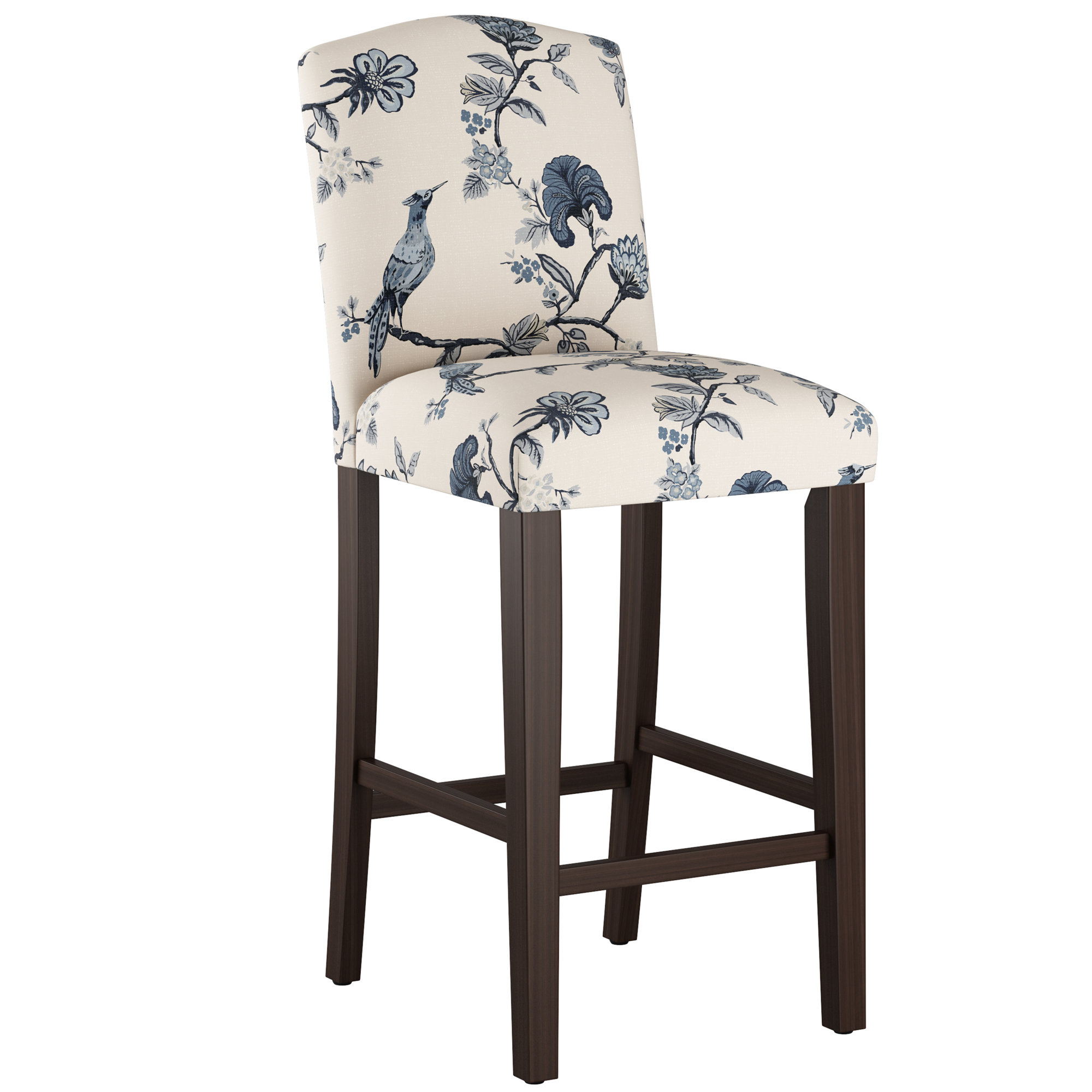 April Upholstered Stool, Bar Stool (31” Seat Height), Black Wood, Shaana Indigo