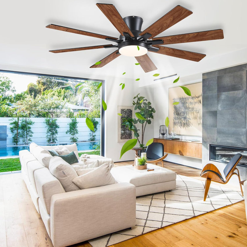 52" 8-blades Flush Mount Indoor Ceiling Fan With Light And Remote/app Control, Brown