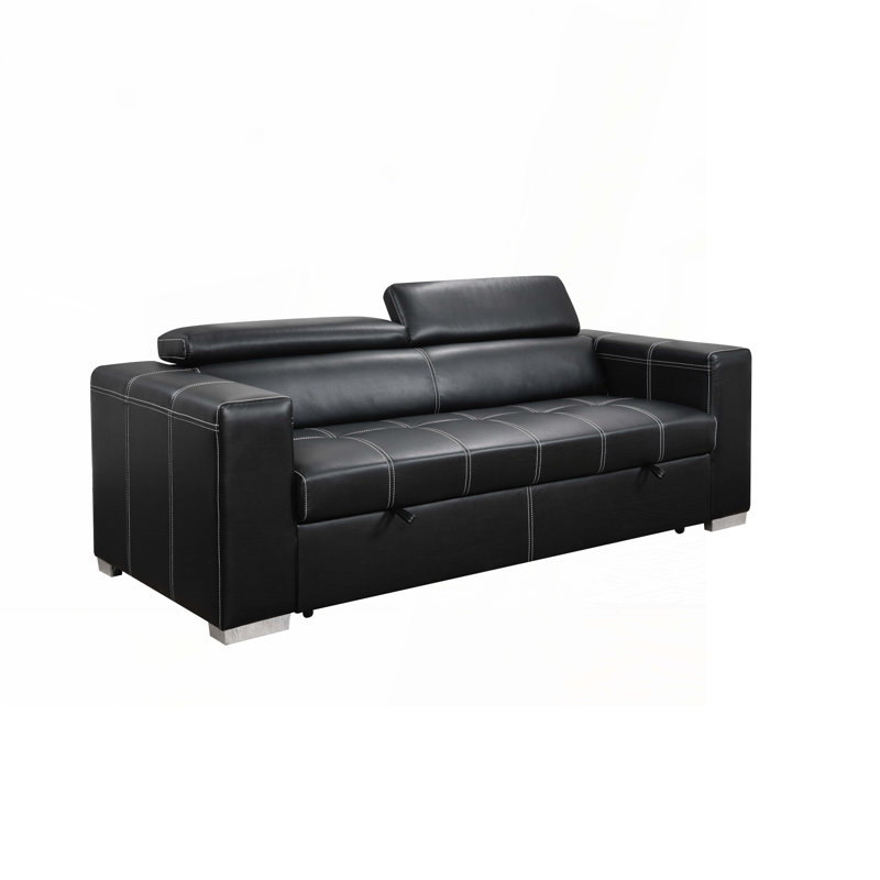 Convertible Sofa Couch with Pull Out Bed,Adjustable Headrest, Black