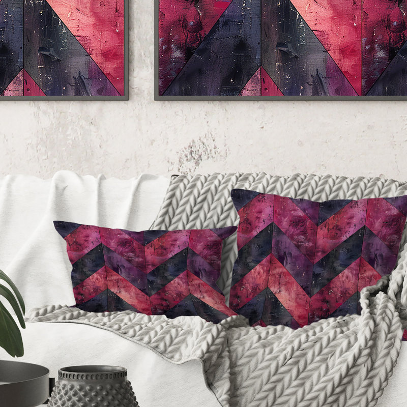 Magenta Chevron Glam I - Coussin décoratif transitionnel, H 16 po x l 16 po