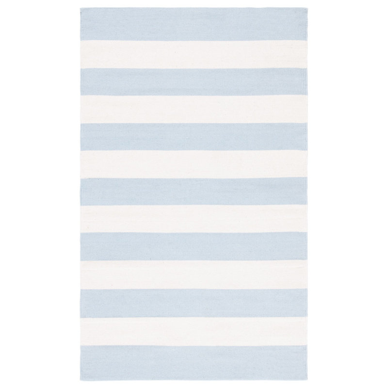 Brookvale Striped Handmade Cotton Sky Blue/Ivory Area Rug, Rectangle 2'3" x 5'