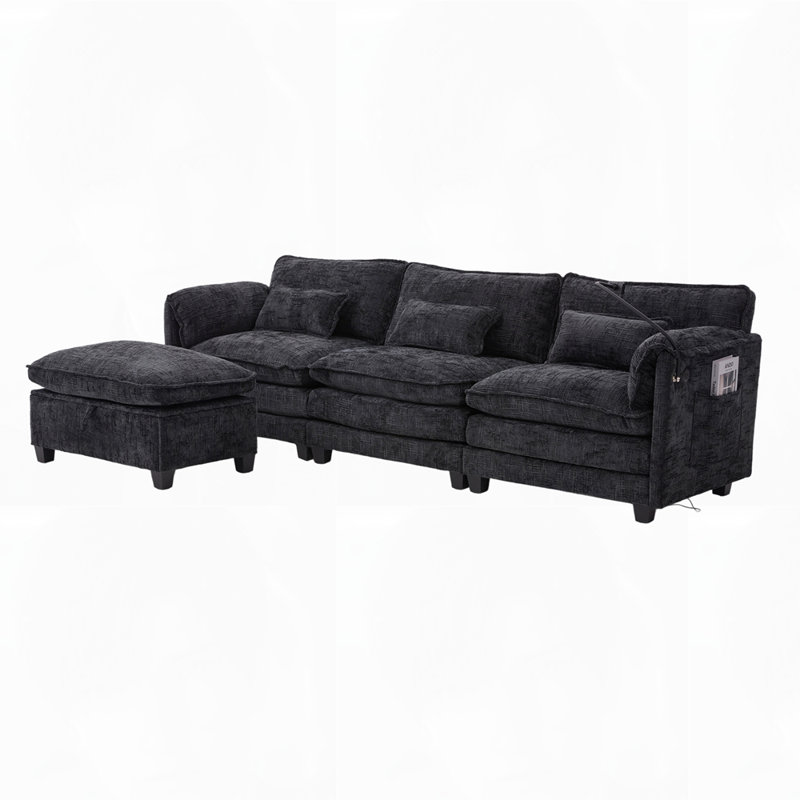 Canapé moderne en L en chenille moderne, Noir
