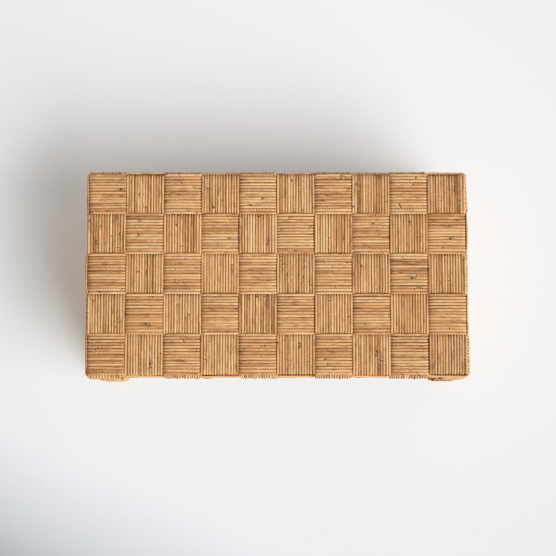 Honey Natural Rectangular Rattan Coffee Table with Storage