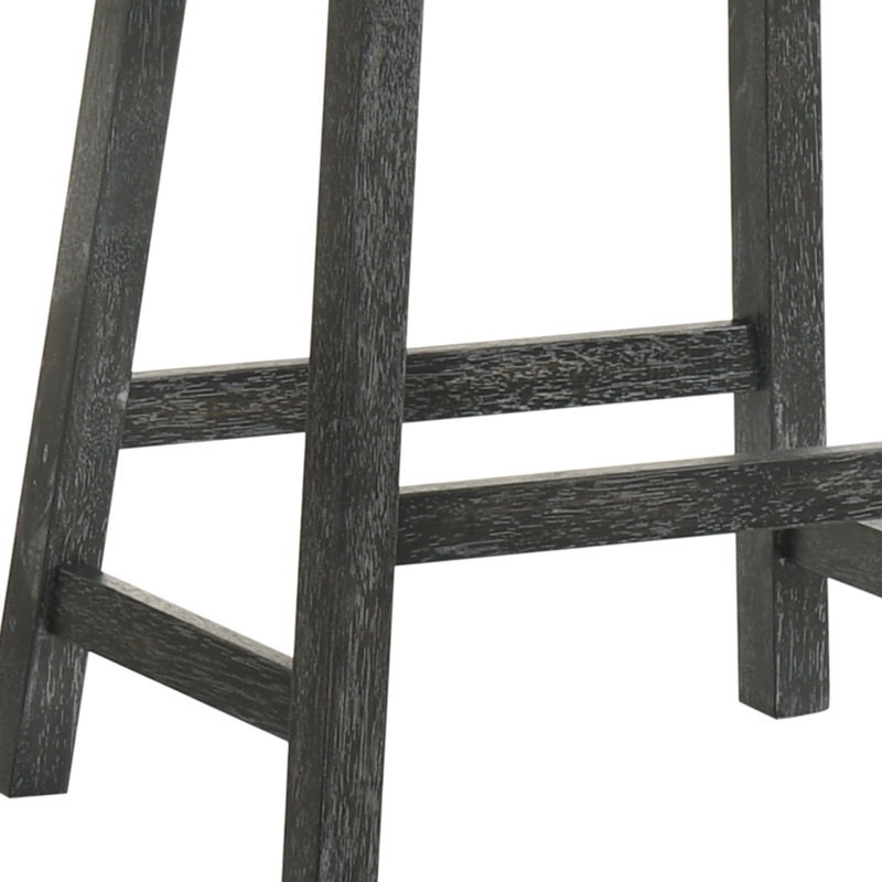 Ensemble de tabouret de bar rustique en bois de 2 à 25 pouces avec siège en cuir brun, finition vieillie et structure robuste