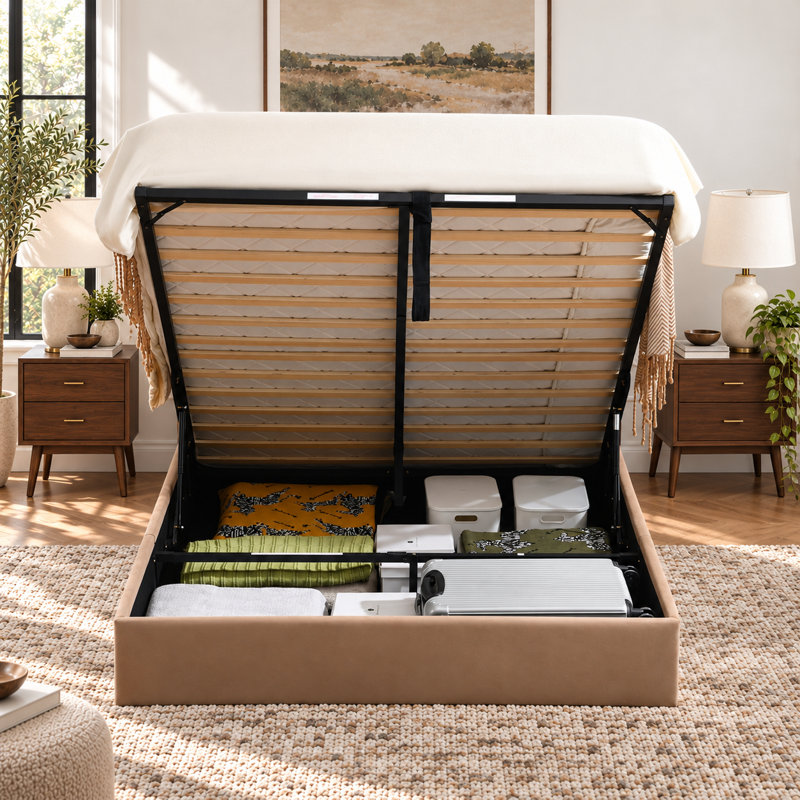 Lit plateforme tapissier Coletti, Grand lit, Brun
