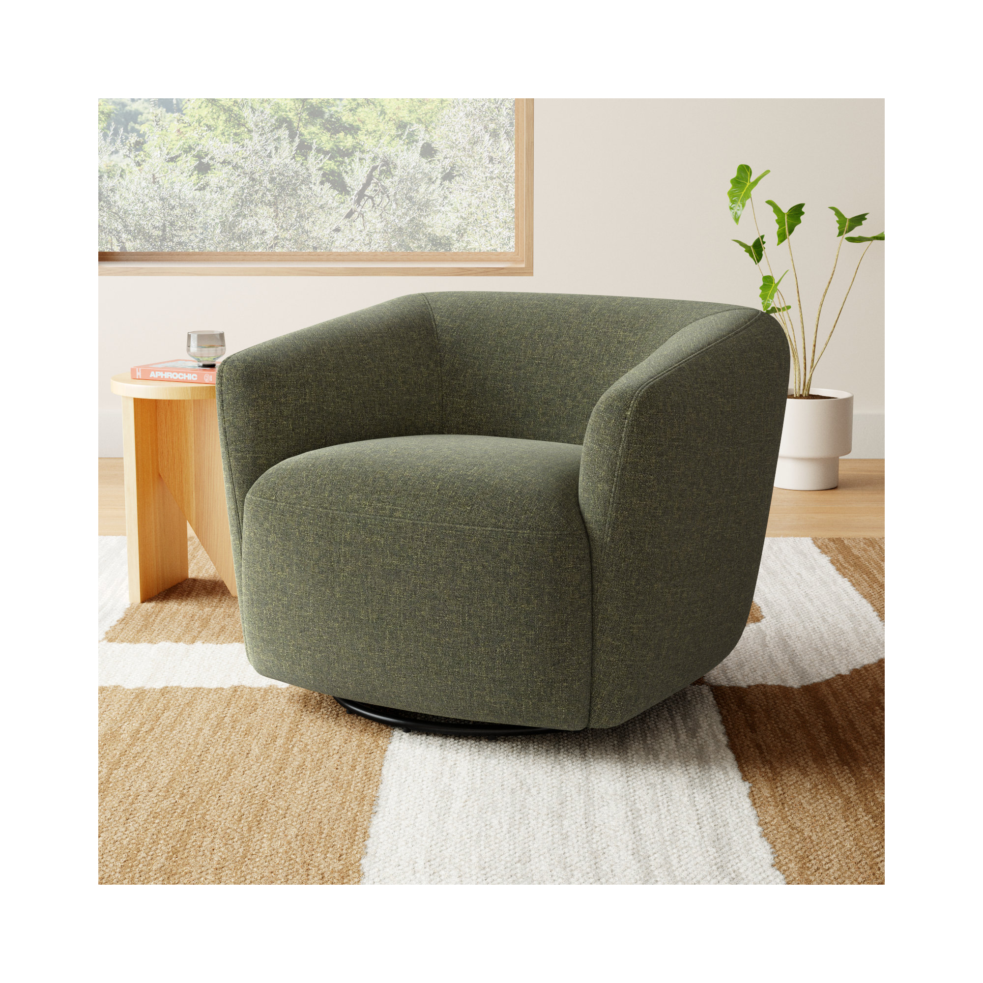 Jeremiah Barrel Swivel Upholstered Chair, Nathan Hemp Tweed